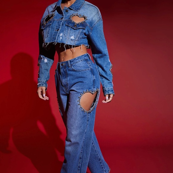 Crystal heart cut out jeans - Picture 5 of 5
